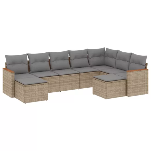 9 részes bézs polyrattan kerti ülőgarnitúra párnákkal