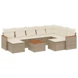 10 részes bézs polyrattan kerti ülőgarnitúra párnával