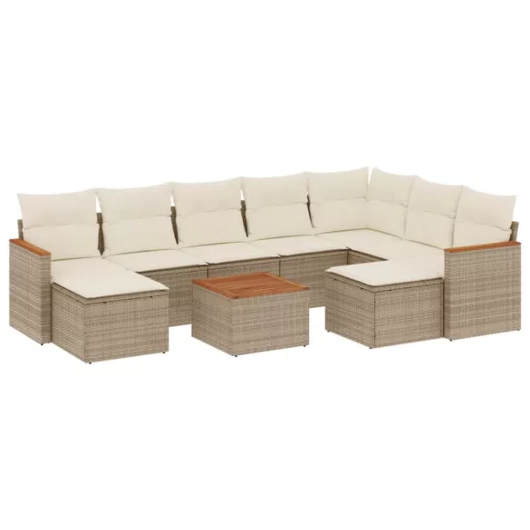 10 részes bézs polyrattan kerti ülőgarnitúra párnával