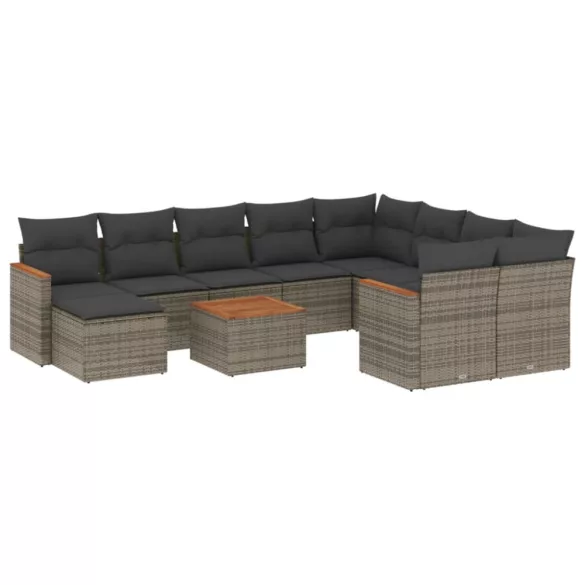 11 részes szürke polyrattan kerti ülőgarnitúra párnákkal
