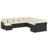 11 részes fekete polyrattan kerti ülőgarnitúra párnákkal