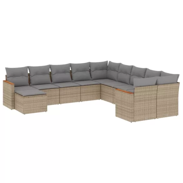 11 részes bézs polyrattan kerti ülőgarnitúra párnákkal