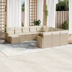   12 részes bézs polyrattan kerti ülőgarnitúra párnákkal