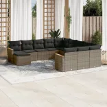12 részes szürke polyrattan kerti ülőgarnitúra párnákkal