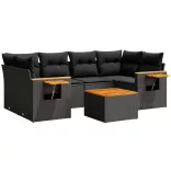 7 részes fekete polyrattan kerti ülőgarnitúra párnával