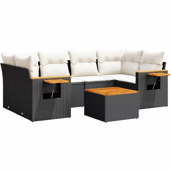 7 részes fekete polyrattan kerti ülőgarnitúra párnával