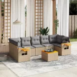 8 részes bézs polyrattan kerti ülőgarnitúra párnával