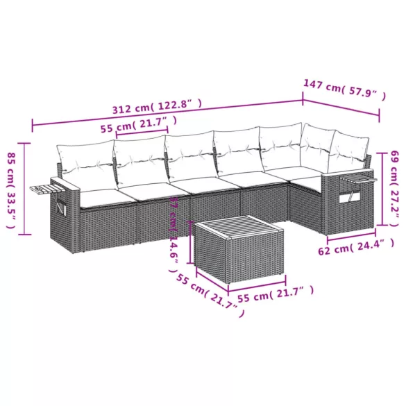 7 részes szürke polyrattan kerti ülőgarnitúra párnákkal