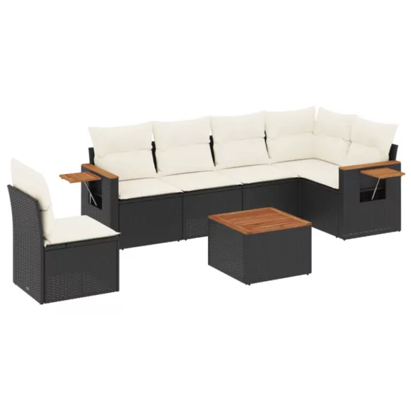 7 részes fekete polyrattan kerti ülőgarnitúra párnával