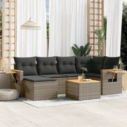   7 részes szürke polyrattan kerti ülőgarnitúra párnákkal