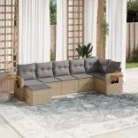 7 részes bézs polyrattan kerti ülőgarnitúra párnákkal
