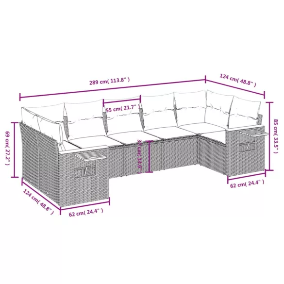 7 részes fekete polyrattan kerti ülőgarnitúra párnával