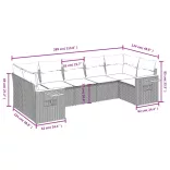 7 részes fekete polyrattan kerti ülőgarnitúra párnával