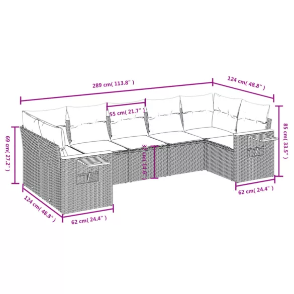 7 részes bézs polyrattan kerti ülőgarnitúra párnákkal
