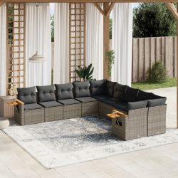   10 részes szürke polyrattan kerti ülőgarnitúra párnákkal