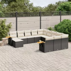   11 részes fekete polyrattan kerti ülőgarnitúra párnákkal