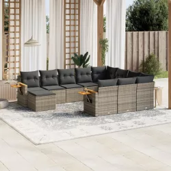   11 részes szürke polyrattan kerti ülőgarnitúra párnákkal