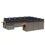 11 részes szürke polyrattan kerti ülőgarnitúra párnákkal