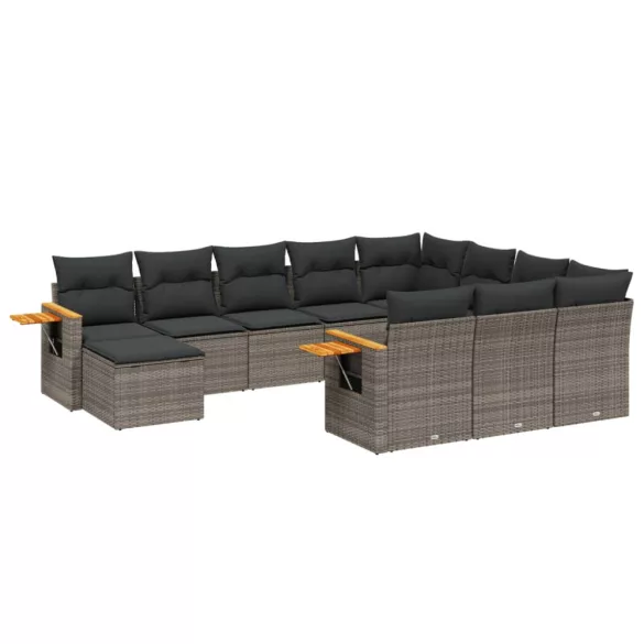 11 részes szürke polyrattan kerti ülőgarnitúra párnákkal