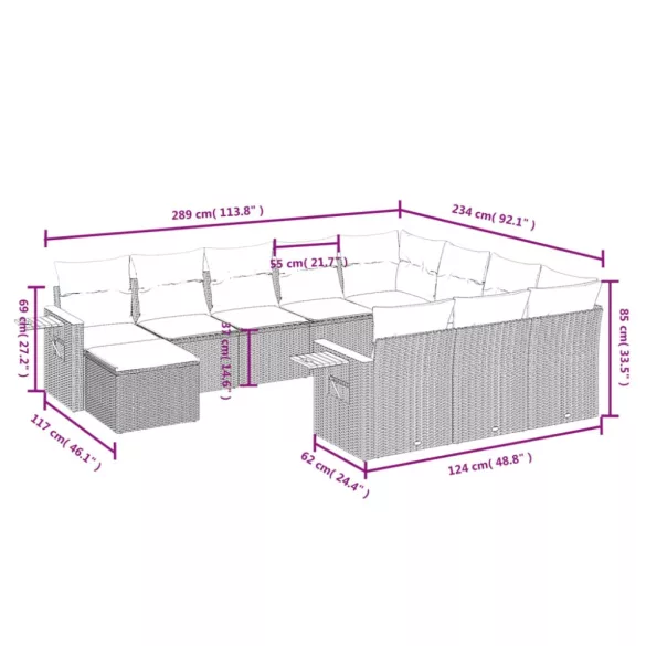 11 részes szürke polyrattan kerti ülőgarnitúra párnákkal