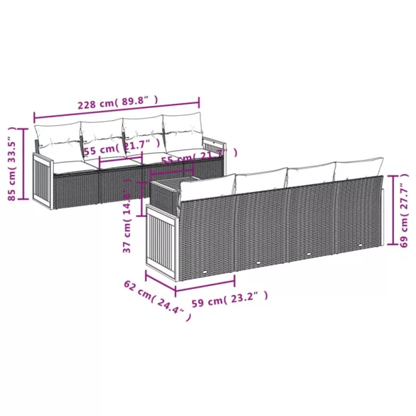 9 részes bézs polyrattan kerti ülőgarnitúra párnákkal