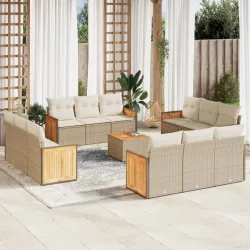   13 részes bézs polyrattan kerti ülőgarnitúra párnákkal