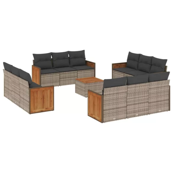 13 részes szürke polyrattan kerti ülőgarnitúra párnákkal