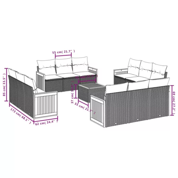 13 részes szürke polyrattan kerti ülőgarnitúra párnákkal