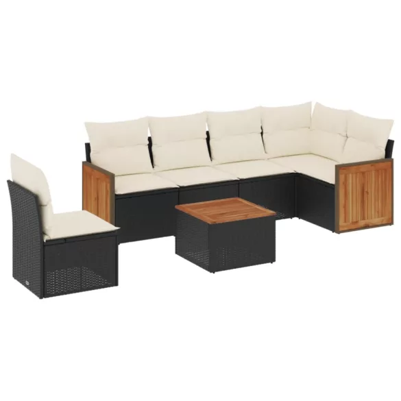7 részes fekete polyrattan kerti ülőgarnitúra párnával