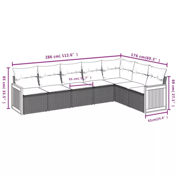 7 részes szürke polyrattan kerti ülőgarnitúra párnákkal