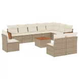 11 részes bézs polyrattan kerti ülőgarnitúra párnákkal