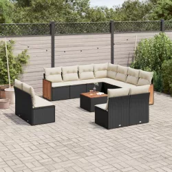   12 részes fekete polyrattan kerti ülőgarnitúra párnákkal