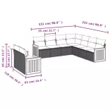 9 részes fekete polyrattan kerti ülőgarnitúra párnákkal