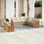 9 részes bézs polyrattan kerti ülőgarnitúra párnákkal
