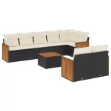 9 részes fekete polyrattan kerti ülőgarnitúra párnákkal