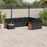 10 részes fekete polyrattan kerti ülőgarnitúra párnákkal