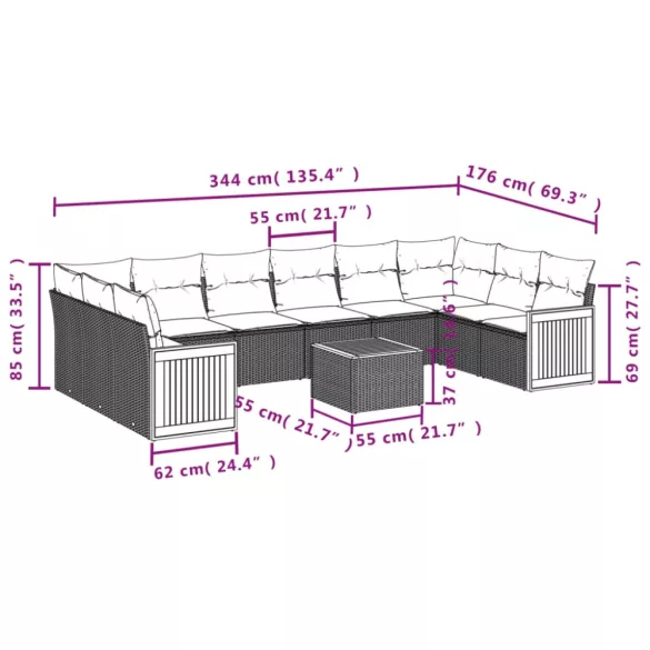 11 részes szürke polyrattan kerti ülőgarnitúra párnákkal