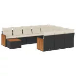 11 részes fekete polyrattan kerti ülőgarnitúra párnákkal