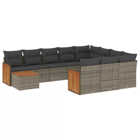 11 részes szürke polyrattan kerti ülőgarnitúra párnákkal