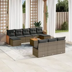   11 részes szürke polyrattan kerti ülőgarnitúra párnákkal