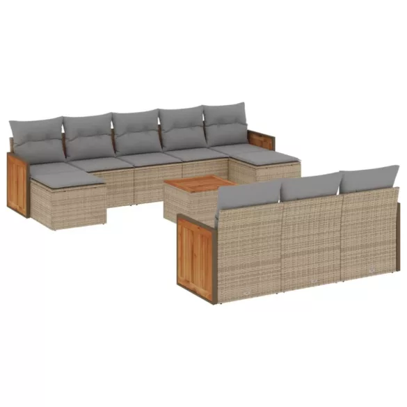 11 részes bézs polyrattan kerti ülőgarnitúra párnákkal