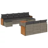11 részes szürke polyrattan kerti ülőgarnitúra párnákkal