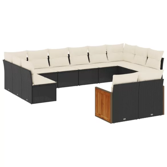 12 részes fekete polyrattan kerti ülőgarnitúra párnákkal