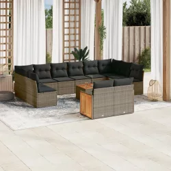   13 részes szürke polyrattan kerti ülőgarnitúra párnákkal