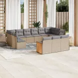 13 részes bézs polyrattan kerti ülőgarnitúra párnákkal