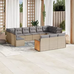  13 részes bézs polyrattan kerti ülőgarnitúra párnákkal