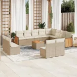 13 részes bézs polyrattan kerti ülőgarnitúra párnákkal