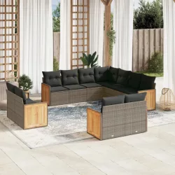   11 részes szürke polyrattan kerti ülőgarnitúra párnákkal