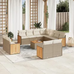   12 részes bézs polyrattan kerti ülőgarnitúra párnákkal