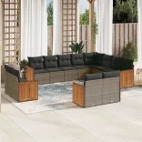 12 részes szürke polyrattan kerti ülőgarnitúra párnákkal